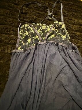 Navy Blue Floral Mesh Babydoll Nightgown